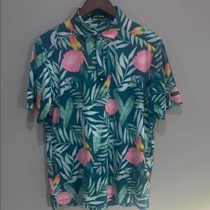 Bad Birdie Floral Print Men’s Polo size M